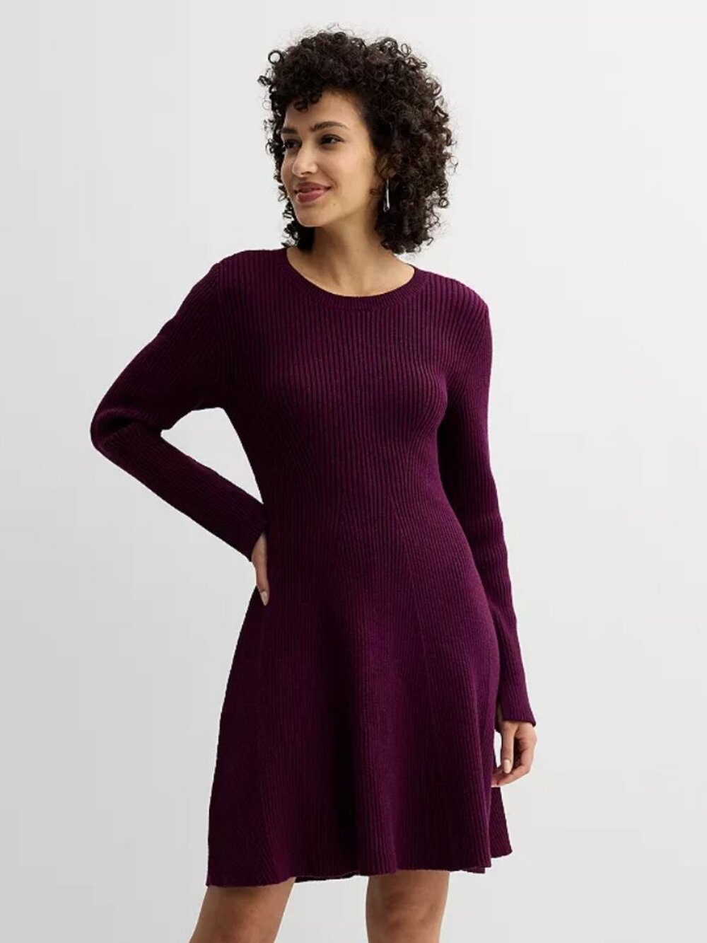Nine West Knitted Ribbed Long Sleeve Sweater Dress